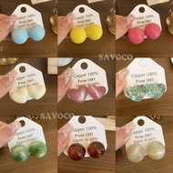 SAVOCO Korean Colorful Resin Round Stud Earrings Personality Heart Ball Earrings for Jewelry Accesso