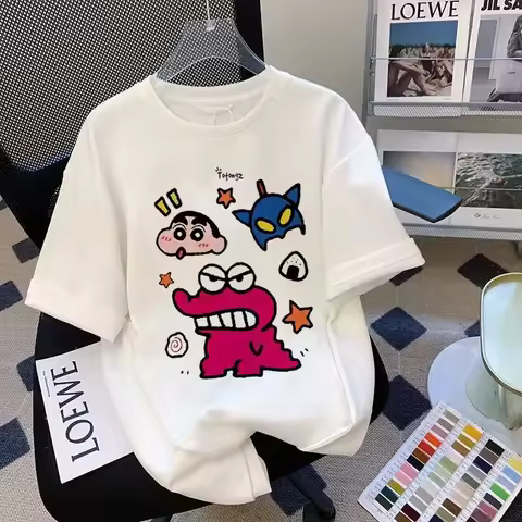 Crayon Shin Chan 100% Pure Cotton Japanese Printed Short Sleeved T-shirt for Women's Summer New Loos