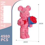 Đồ chơi lắp ráp mô hình gấu Bearbrick 35cm ôm hoa trái tim có đèn LED