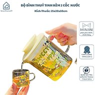 Bộ Bình Thuỷ Tinh Kèm 2 Cốc Uống Nước Cao Cấp - Thiết Kế Sang Trọng, An Toàn Cho Sức Khỏe - HÀNG CHÍ