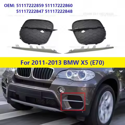 For 2011-2013 BMW X5 (E70) xDrive 35i 35d Front Bumper Grille Fog Light Covers 51117222859 511172228