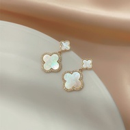 S925 Silver Needle Four-Leaf Clover Zircon Ear Studs Gold Plating Graceful earrings