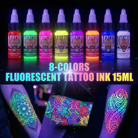 DM Fluorescent Tattoo Ink Kit 8 Colors 15ml Tattoo Ink Set Professional Tattoo Pigment Permanent Tat