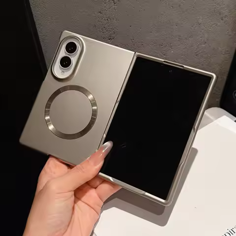 Ultra Thin Metal Paint Plating Magnetic Frosting Phone Case For Samsung Z Fold 8 7 6 5 4 For Magsafe