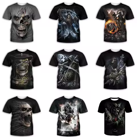 Ellie Williams T-Shirt Joel Miller 3D Print Shirt Horror Skull Pattern Short Sleeved Casual Summer M