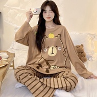 【40-65KG】店铺热销韩版睡衣女生长袖春秋薄款甜美可爱加肥加大码家居服套装宿舍宽松