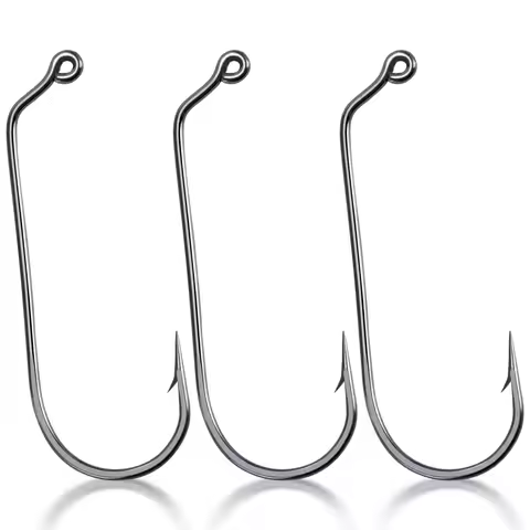 1#-8/0# 60° Jig Hooks High Carbon Steel Aberdeen Jig Hooks Long Shank Hooks Round Bend Worm Hook for