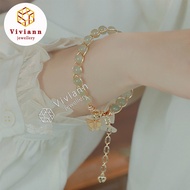 Viviann Original Design 14k Gold Filled Hetian Jade Bracelet Butterfly Pendant Bracelet Gift for Bes