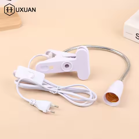 EU US Plug 360 Degree Flexible Desk Lamp Holder E27 Light Base Socket Gooseneck Clip-on Cable With P
