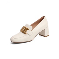 Belle/Belle 2022 Spring New Style Loafers Sheepskin Buckle Thick Heel High Heel Women's Shoes Women'