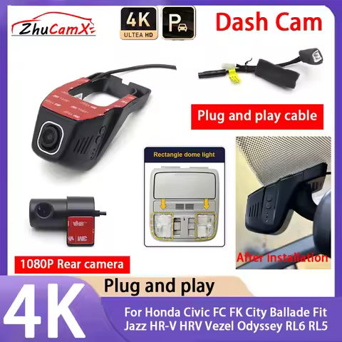4K 2160P Camera Plug and Play UHD Dash Cam Night Vision for Honda Civic FC FK City Ballade Fit Jazz 