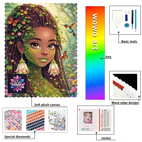 【NEDEKA_ Diamond Art】Chica de la planta de flores AB Rhinestone FD Rhinestone Perfect Resin Diamond