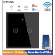 Smatrul Black Smart Wifi Light 2 Gang Switch Wireless Light Switch - No Neutral Wire - SKU 2.013.014