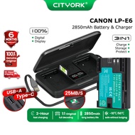 CITYORK LP-E6 E6N 2850mAh Canon Camera Battery & 3IN1 Charger For 60D 70D 80D 90D EOS R6 R5 R5C R6II