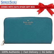 Kate Spade Wallet In Gift Box Long Wallet Staci Saffiano Leather Large Continental Dark Peacock Blue # WLR00130