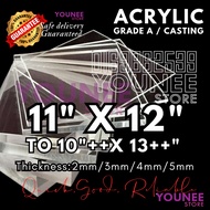 11 X 12 TO 11 x 13++ inches acrylic sheet with 2mm, 3mm 4mm and 5mm / transparent akrilik