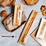 10pcs Baguette Bread Bag Brown Kraft Loaf Storage Sacks With Clear Window Long French Bread Bags For