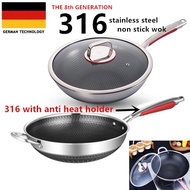 Non-stick Wok 304 Stainless Steel Honey Comb Double Full Screen Pan Stainless Steel Pan Wok Pan