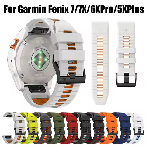 QuickFit 22mm 26mm Silicone Two Tone Strap For Garmin Fenix 7X 7 6X Pro 5X Plus Epix Pro Gen 2 47mm 