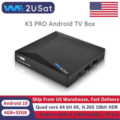 We2uSat K3 Pro 6K HDR Android 10.0 4GB+32GB TV Box Quad Core 64bit Build in WiFi-6 2.4GHz/5GHz BT 5.