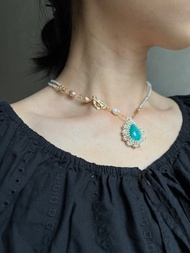 天河石 公主風 玻璃米珠x天然石 串珠吊墜 配寶石鏈