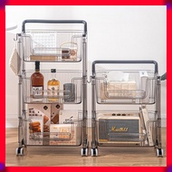 Clear Transparent Kitchen Trolley Push Cart Kitchen Racks Floor-Standing Cosmetic Transparent Storage Rack