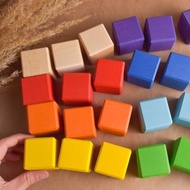 木製彩虹積木方形立方體套裝建築蒙特梭利教育玩具