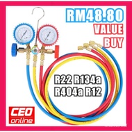 【READY STOCK)】CEO  Manifold Gauge R22 R134a R404a R12 R410a R32 GAS METER Air Cond Refrrigerant Peti