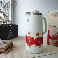 日本雜貨古道具-昭和日本製Tiger虎牌80年代花朵保溫瓶-全新
