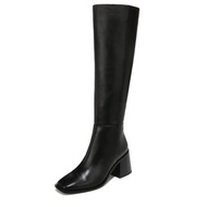Sam Edelman Wade Stacked Heel Square Toe Retro Wide Calf Knee High Boots 真皮長靴
