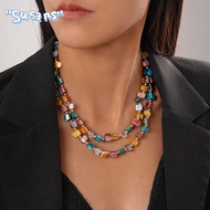 SUSANS Colorful Necklace, Irregular Elegant Beaded Necklace, Women Trend Double-layer Exaggerate Jew