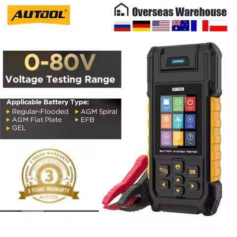 AUTOOL BT960 Lithium Battery Test 0-80V Car Battery Tester Lead Acid Battery Analyzer With Printer 3