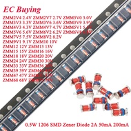 100 Pcs 0.5 W 1206 Patch Voltage Regulator Diode 2V 2.7V 3V 3.3V 3.6V 3.9V 4.7V 5V 5.7V 5.1V 5.6V 6.