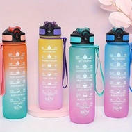 1pc 900ml/32oz Gradient Color Water Bottle With Time Markings And Straw, Leak-Proof Sports Water Bot