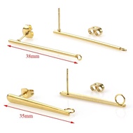 2024.high quality 10pcs 18K GoldPlate Earrings Findings Stainless Steel Stud Earring Long Stick Co