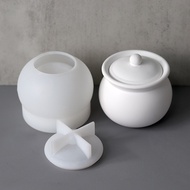 Candle Jar Mold With Lid Concrete Candle Vessel Silicone Mould Cement Resin Flowerpot Storage Box Cr