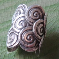 Dragon scale pattern ring pure silver Thai Karen hill tribe silver hand made Size 8 P Adjustable แห