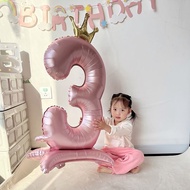 Balloon Balloon Pink Standing Crown Retro Pearlescent Number Balloon Baby Girl Birthday One Year Old