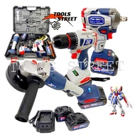 THAKITEC GUNDAM ชุดแพ็คสามเครื่องมือช่างไร้สาย สว่านกระแทก+บล็อก+เครื่องเจียร์ มอเตอร์บัลเลส แบต 21V