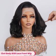 Body Wave วิกผมบ๊อบหน้าลูกไม้ใส 13x4 ผมแท้ 100% ความหนาแน่น 180% ถอนผมด้านหน้าแล้ว มีไรผมอ่อนธรรมชาต