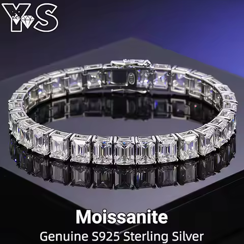 ‌Genuine S925 Sterling Silver Moissanite Tennis Bracelet 5x7mm Emerald-Cut 1ct Lab-Grown Sparkling L