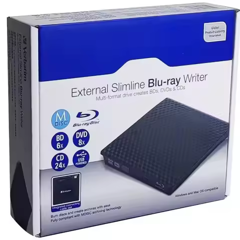 For Verbatim BDR Burner External Slimline Ultra HD 4K Blu-Ray Writer Portable Blu Ray Disc Drive USB