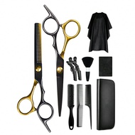 11 ชิ้น ชุดกรรไกรตัดผม สีดำและทอง กรรไกรตัดผมมืออาชีพ ชุดกรรไกรเจียรผม กรรไกรตัดผม กรรไกรตัดผมสำหรับ