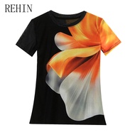 Rehin mùa hè Hàng Mới Về Tie-Dye ngắn tay lưới T-Shirt ôm vừa Áo Cổ Thuyền Trong Châu Âu và phong cá