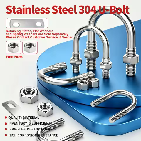 U Shape Bolt Pipe Clamp U Bolt 304 Stainless Steel U-Bolt M6 M8 M10 M12, Heavy Duty Pipe Fixing Fast