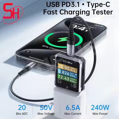 FNIRSI FNB-C2 USB Type-C PD3.1 Fast Charging Tester 50V 6.5A 240W 20-bit ADC Bidirectional Current R