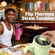 Lid Insulated 1200ml Leakproof Cold water bottle Portable Tumbler Tumblr Flip Straw with sleek 冰霸杯