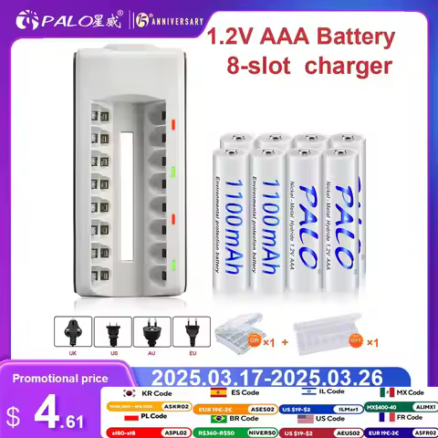 PALO 4-16Pcs AAA Rechargeable Battery 1.2V 1100mAh Ni-MH NiMH Rechargeable aaa Batterie for flashlig