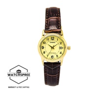 Casio Ladies' Standard Analog Brown Leather Strap Watch LTPV002GL-9B LTP-V002GL-9B