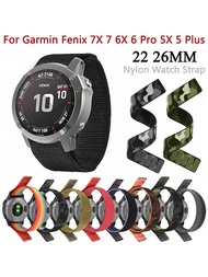 สายนาฬิกาสแตรปไนลอน ติดฮุค และห่วง ขนาด 26มม. และ 22มม. สำหรับ Garmin Fenix 6X 6 Pro 5X 5 7X 7 Epix 